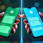 Ilustração comparando bot de WhatsApp e bot de Telegram lado a lado