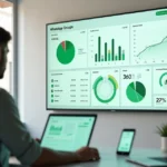 Painel com métricas de grupos de WhatsApp em tela grande