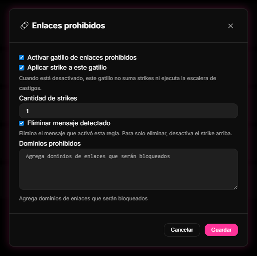 Panel Moderación > Sistema de Strikes en el Dashboard de 9bot.