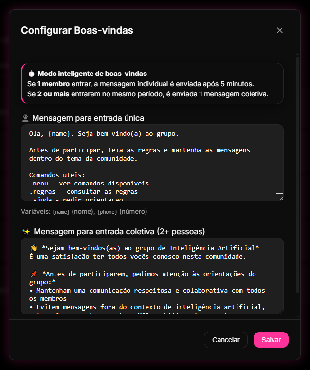 aba Automações > painel de controle de Aprovação Automática no Dashboard do 9bot.