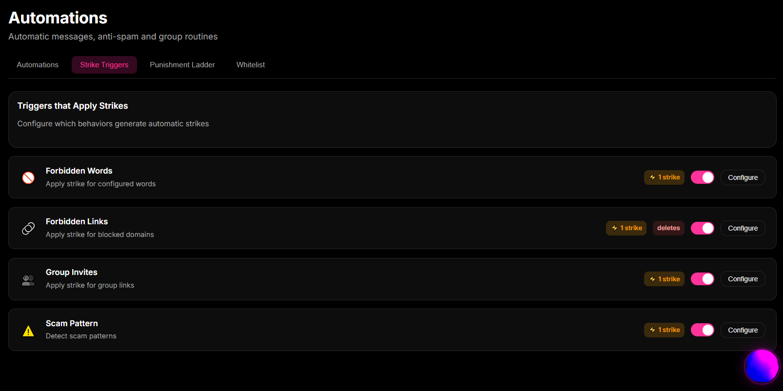 9bot moderation dashboard identifying risk types and sensitive keywords during chat analysis.