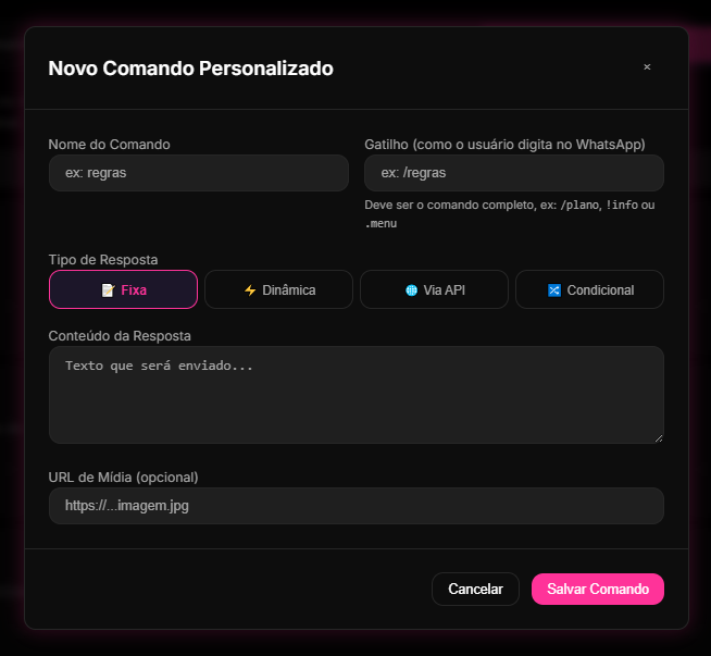 tela do painel de Integrações e geração de credenciais de API no Dashboard do 9bot.