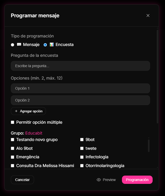 menú Comandos Personalizados para programar encuestas dinámicas interactivas.