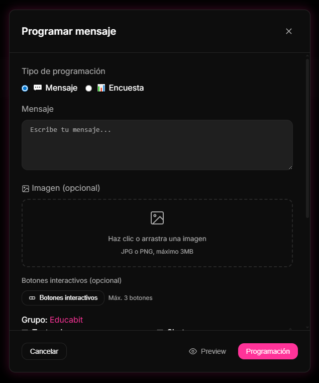 pestaña Automações > Agendamentos configurada con contenidos de valor programados.