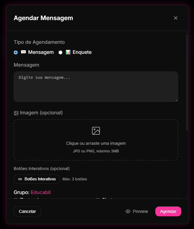 painel de controle da aba Automações > Agendamentos mostrando posts programados em horários de pico.