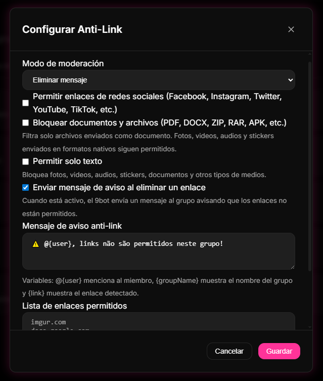 Configuración del sistema de advertencias de Strikes y alertas automáticas contra desinformación en 9bot.