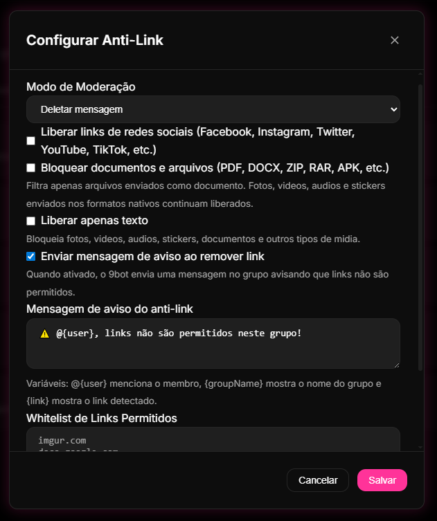 Configuração do sistema de Strikes e alertas automáticos contra desinformação no 9bot.