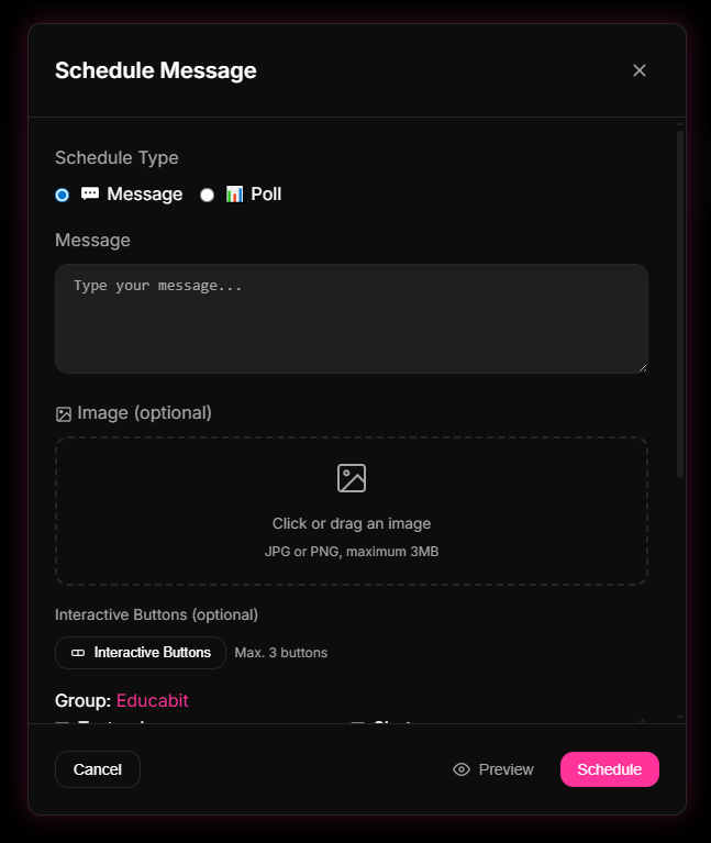 9bot Schedules tab within the Automations menu, programming times for daily newsletter dispatches and configuring secure time delays.
