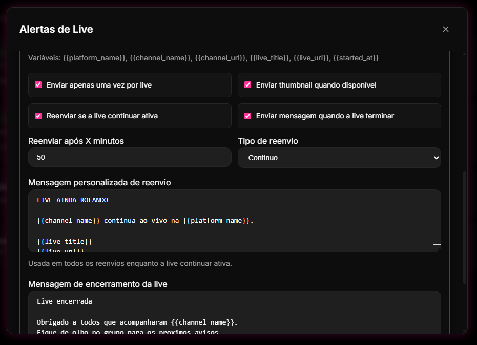 Passo 2: Customizar a Mensagem de Alerta e Frequência