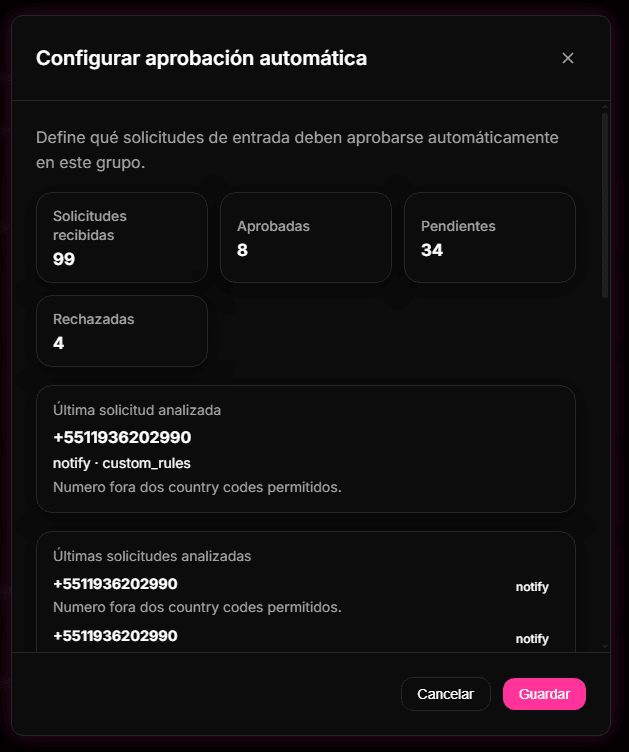 Paso 3: Filtra y bloquea prefijos sospechosos en la Aprobación automática