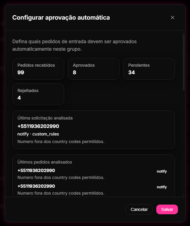 Passo 3: Filtrar e Bloquear DDDs/DDIs Suspeitos na Aprovação Automática