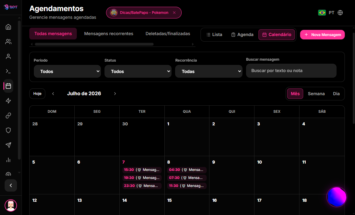 Agendamentos Painel 9bot PT