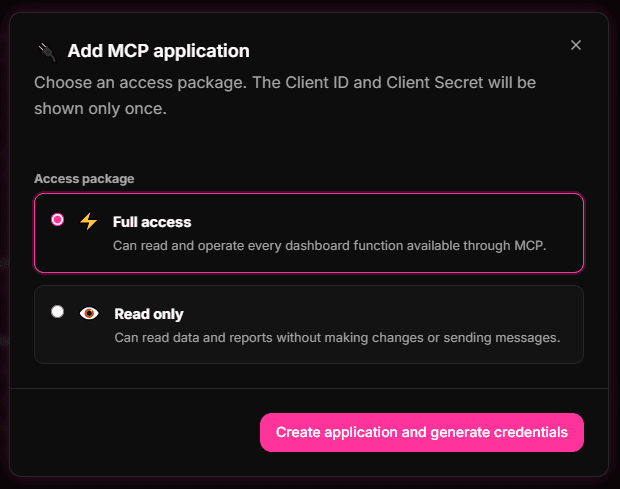 First screen in English for adding an MCP application in 9bot