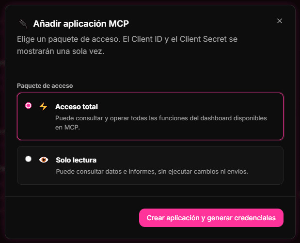 Primera pantalla en español para añadir una aplicación MCP en 9bot