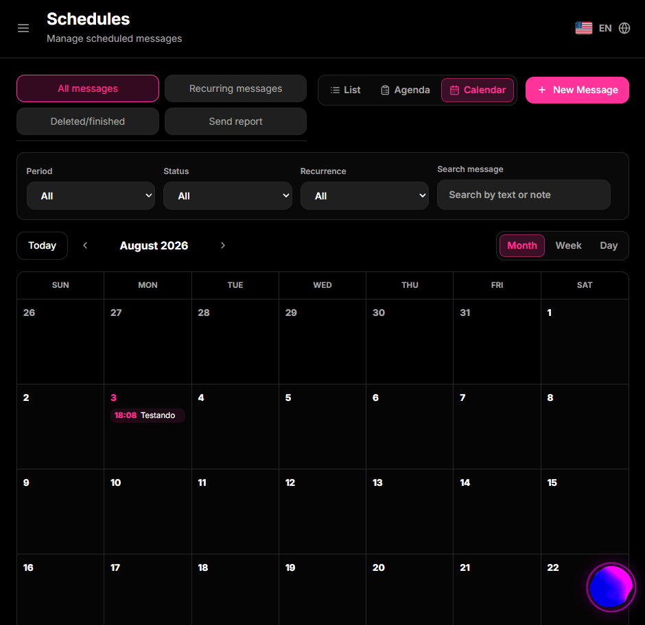 Screenshot of the 9bot scheduling page in English
