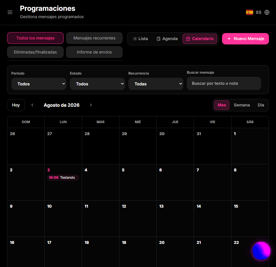 Captura de la página de programación de 9bot en español